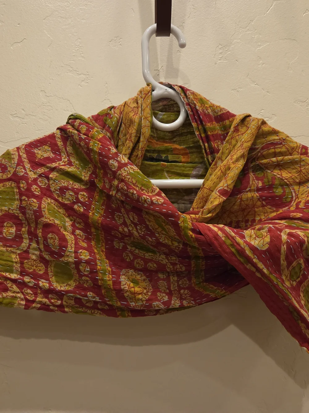Handcrafted Green And Red Floral Kantha Scarf Shawl